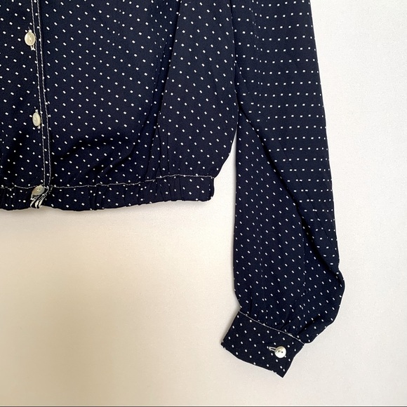 Zara Woman Blue White Polka Dot Long Sleeves Crop Top Size S - Picture 5 of 5